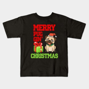 Merry Pug Gin Christmas Kids T-Shirt